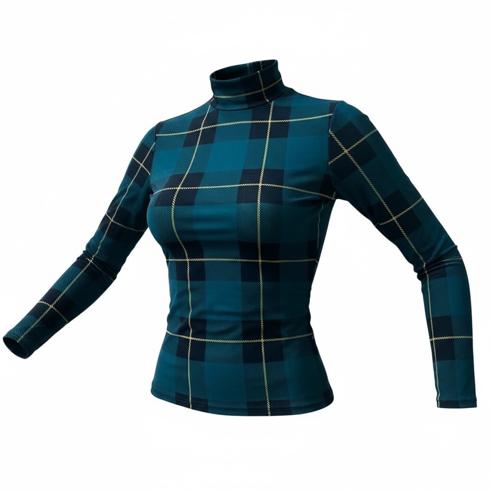 Plaid Turtleneck Long Sleeve Top
